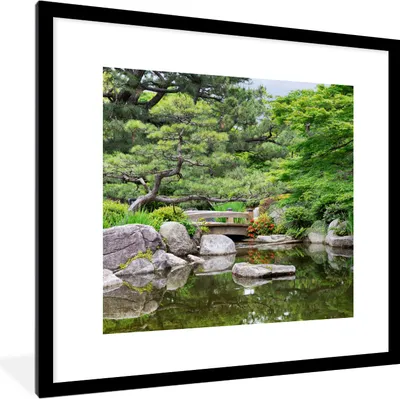 Produktbild von MuchoWow® Gerahmtes Poster Japanisch - Natur - Wasser - Steine - Bäume 40x40 cm - Poster mit Schwarzem Bilderrahmen Wandposter Rahmen Foto Bilder - Poster - Plakat im Rahmen