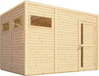 Produktbild von Gartenhaus Basel 03 inkl. Fußboden, Naturbelassen - 19 mm Elementgartenhaus, Nutzfläche: 7,70 m², Flachdach