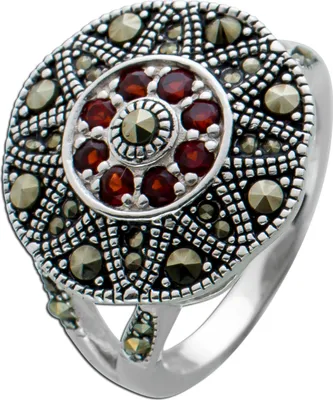 Produktbild von Granat Ring Silber 925 gold schwarze Markasit Edelsteine 19