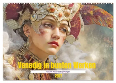 Productafbeelding van Venetië in kleurrijke kunstwerken - Fictieve kunstwerken (wandkalender 2027, formaat DIN A2 liggend), CALVENDO maandkalender