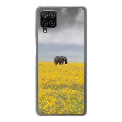 Produktbild von MuchoWow® Handyhülle Schutzhülle Hülle für Samsung Galaxy A12 Elefant - Blumen - Natur - Gelb - Tiere Silikon Softcase Handy Hülle - Bild