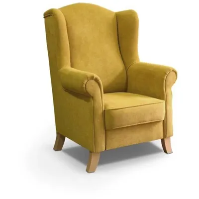 Produktbild von Ohrensessel LEONARDO Relax Sessel für Wohnzimmer, Polstersessel, Velours Gelb, Holzbeine Buche