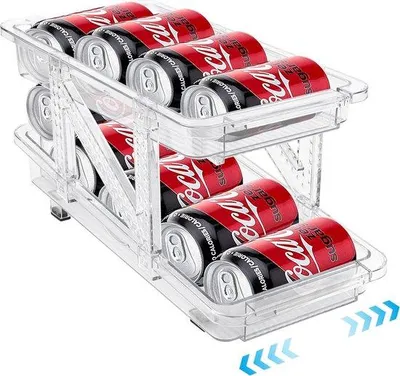 Image de Organisateur de réfrigérateur à roulettes, 2 niveaux, largeur réglable, système automatique pour la cuisine, le réfrigérateur et la salle à manger