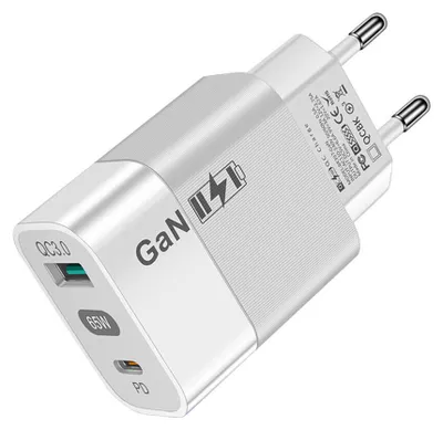 Obrázek produktu pro Síťová nabíječka Techsuit CHPD131 – GaN, USB + USB-C, rychlé nabíjení, 65 W – bílá