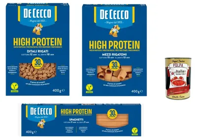 Produktbild von De Cecco Italian Gourmet High Protein Pasta Set Spaghetti Rigatoni Ditali 3 x 400g