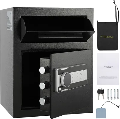 Produktbild von SucceBuy 1.7 Cub Deposit Safe, Einwurf-Safe mit elektronischem Codeschloss und 2 Notschlüsseln, 17,71'' x 13,77'' x 13,77'', Geschäftssafe für Bargeld und Post, Zuhause, Hotel, Büro
