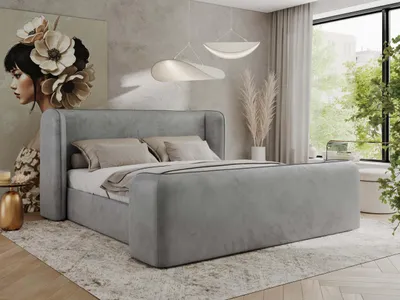 Produktbild von MKS MEBLE Doppelbett Polsterbett mit Lattenrost 180x200 EMORA CLASSIC DUO Bett mit Kopfteil Hellgrau Velvet