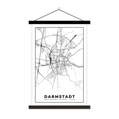 Produktbild von MuchoWow® Textilposter Karte - Darmstadt - Stadtplan - Wegbeschreibung 60x90 cm mit schwarzem Rahmen - Poster Wohnzimmer