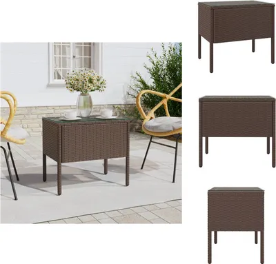 Image de vidaXL Table d'appoint Marron 53x37x48 cm Poly rotin et verre trempé - Tables d'appoint