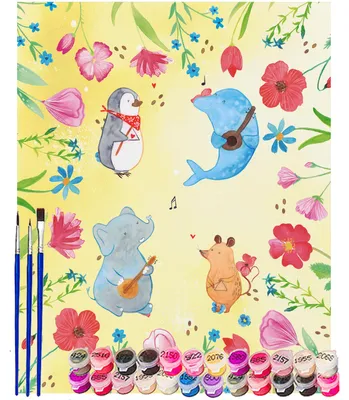 Produktbild von Mr. & Mrs. Panda Malen nach Zahlen Big Band 40 x 50 cm Mit Rahmen - Gelb Pastell - Geschenk, Delfin, diy set, Hund, Lustige Sprüche, Zahlenbild, Elefant, Pinguin, Maus