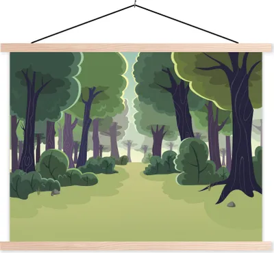 Produktbild von MuchoWow® Textilposter Eine Illustration von Bäumen und Sträuchern 40x30 cm mit holzfarbenen Rahmen - Bilder
