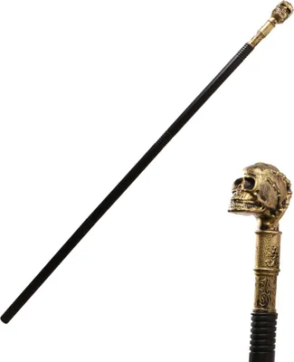 Produktbild von Gehstock mit goldenem Totenkopf 107cm Kunststoff -