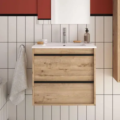 Immagine prodotto di Mobile bagno sospeso rovere ostippo 2 cassetti 60x45x54h Ador60