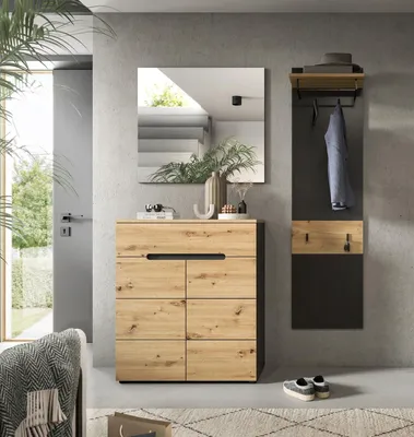 Produktbild von Garderoben-Set >Canu< in Basalt Grau / Artisan - 140x190x37cm (BxHxT)
