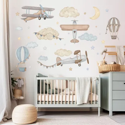 Image de Autocollants muraux pour chambre d'enfant, avec des avions et des ballons
