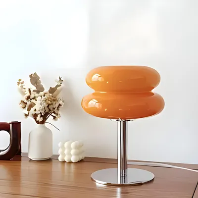 Produktbild von Tischlampe aus Muranoglas – dimmbares, USB-betriebenes Umgebungslicht für Wohnzimmer, Schlafzimmer und Heimbüro – perfekt für Nachttisch（Orange）