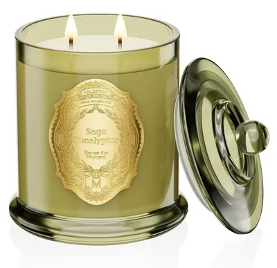 Productafbeelding van Geurkaars van sojawas met salie en eucalyptus, 360g, brandduur 70 uur, met 2 lonten in een glazen pot