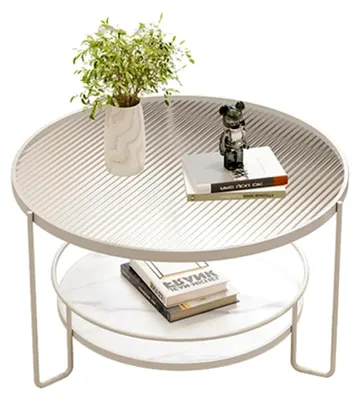 Produktbild von Runder Couchtisch mit Stauraum und Metallrahmen, Moderner Beistelltisch für Wohnzimmer, Schlafzimmer und Büro (Weiß)
