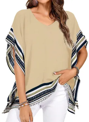 Produktbild von TUUHAW Tunika Damen V Ausschnitt Elegante Sommer Bluse Aprikose XL