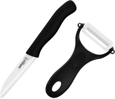 Produktbild von Samura INCA Doppelmesserset - Premium-Küchenmesser-Bundle aus schwarzem japanischem Stahl (Obstmesser & Schäler) für Präzision und Vielseitigkeit bei kulinarischen Aufgaben
