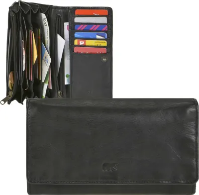 Produktbild von Bear Design Portemonnaie Damen Geldbörse Leder 12 Kartenfächer Geldbeutel 17x9cm schwarz CL9918-black