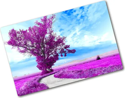 Produktbild von Tulup Glas Herdabdeckplatte - 80x52 cm - Glaskeramikkochfeld-Abdeckung Spritzschutz Glasabdeckplatte - Einteilig - Blumen & Pflanzen - Baum und Pfad - Lila