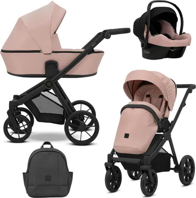 Produktbild von Kunert BRAV 3in1 Kinderwagen in Rosa mit schwarzem Rahmen, Gelrädern und Cosmo Autositz
