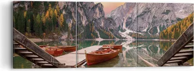 Produktbild von Bild auf Leinwand - Leinwandbild - 3 Teile - Boote Berge See - 90x30cm - Wand Bild - Wanddeko - Wandbilder - Leinwanddruck - Bilder - Wanddekoration - Leinwand bilder - Wandbild - CA90x30-4638