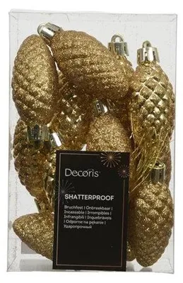 Produktbild von Tannenzapfen Kunststoff L9b5h14 cm gold 12 Stk. Shatterproof Decoris