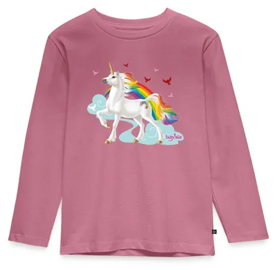 Produktbild von Spreadshirt Schleich Bayala Regenbogeneinhorn Hengst Kinder Premium Langarmshirt, 110/116 (4 Jahre), Mauve