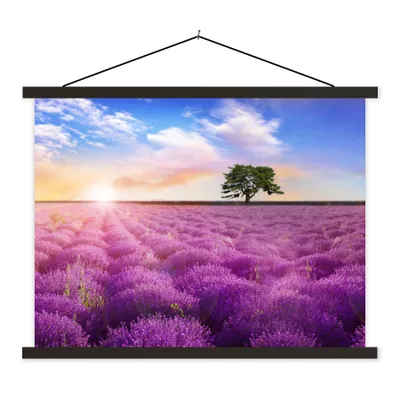 Produktbild von MuchoWow® Textilposter Lavendel - Baum - Sonnenuntergang - Lila 150x113 cm mit schwarzem Rahmen - Wohnzimmer