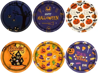 Zdjęcie produktu dla Talerze papierowe na Halloween, 18 cm, 48 sztuk, idealne na straszne imprezy