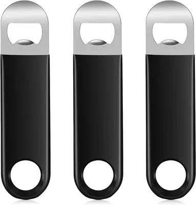 Image de Ouvre-bouteilles pour bière - Coffret de 3 pièces - 13 cm - Acier inoxydable - Ouvre-bouteilles plats et robustes - Noir
