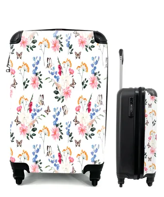 Produktbild von MuchoWow® Koffer Handgepäck Trolley Rollkoffer Kleine Reisekoffer mit 4 Rollen - Blumen - Schmetterlinge - Collage - Cabin Size < 55x40x23 cm & 55x40x20 cm - Fotokoffer - Kabinenkoffer - Boardgepäck - Reise-Box - Reisekoffer - Reisegepäck - Koffer mit Bild - Trolley für Kinder