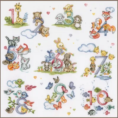 Image de Vervaco Paquet de broderie au point de croix "Compter de 1 à 10", motif à compter, 48x48cm