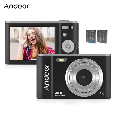 Produktbild von Andoer Tragbare Digitalkamera 48 MP 4 K 2,88-Zoll-IPS-Bildschirm 16-facher Zoom Autofokus Selbstausloeser 128 GB Erweiterter Speicher Gesichtserkennung Anti-Shaking mit 2 Batterien Handschlaufe Tragetasche