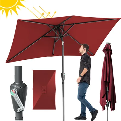 Produktbild von Aopunly Sonnenschirm Rechteckig Balkonschirm Ø300x200cm Rot beidseitig um 30° knickbar mit kurbel Marktschirm Terrassenschirm Sonnenschutz Gartenschirm