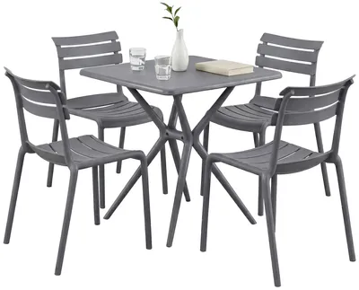 Produktbild von Gartenmöbel-Set KLARA mit 4 Stühlen - 190x190x82cm, Kunststoff, Dunkelgrau | Balkonset Gartenset Tisch mit Stühlen Bistroset Outdoor