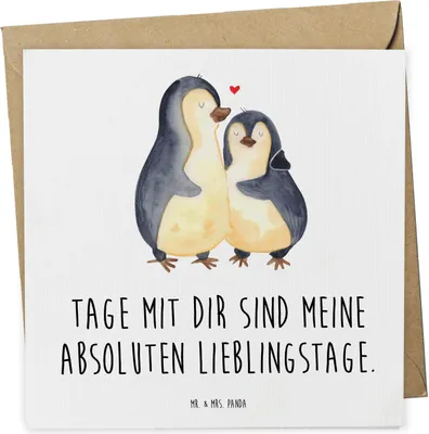 Produktbild von Mr. & Mrs. Panda Grußkarte Pinguin umarmen - Weiß - Geschenk, Glückwunschkarte, Klappkarte, Hochzeit, anlasskarte, Hochzeitstag, doppelkarte, Liebe, faltkarte