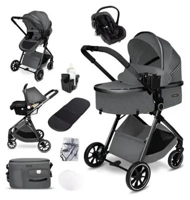 Immagine prodotto di Passeggino trio 3 in 1 con navicella e seggiolino auto grigio