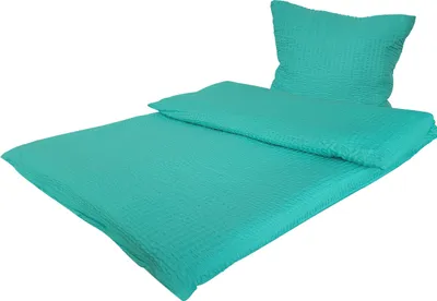 Produktbild von Bettwäsche Seersucker Doppelpack 2x ca. 135x200 cm + 2x ca. 80x80 cm 4 teilig samtweiche Microfaser mit Reißverschluss Design: Türkis