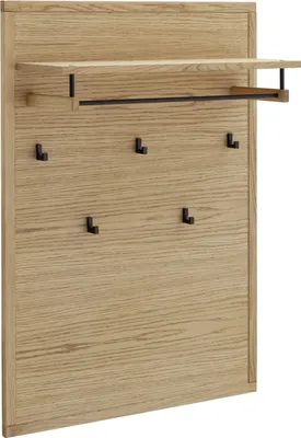 Produktbild von Garderobenpaneel >ARAYA< 5 Haken, Ablage, Eiche teilmassiv - 79x112x27 (BxHxT)