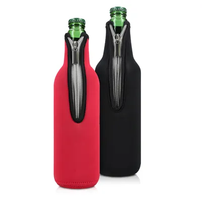 Produktbild von kwmobile 2x 330-500ml Flasche Flaschenkühler - für Bier und andere Getränke - aus isoliertem Neopren - Kühler in Schwarz Rot