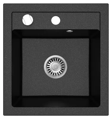 Produktbild von [Granitspüle 49x52 +Abtropfgitter mit oder ohne Armatur] Hochwertig beidseitig Montierbar Küchenspüle Eckig Einbaugranitspüle Granit Spülbecken f. Unterschränke ab 45 cm inkl.Siphon Set, Variante:Spüle Schwarz + Abtropfgitter