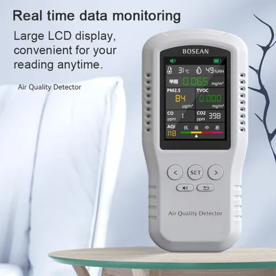 Obrázek produktu pro Přenosný monitor kvality ovzduší CO2 CO PM2,5 HCHO TVOC Monitor teploty a vlhkosti Domácí digitální detektor kvality ovzduší Multifunkční formaldehydový tester Analyzátor vzduchu