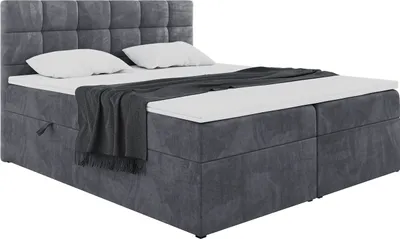 Produktbild von MEBLINI Boxspringbett mit Bettkasten - Gepolstert Doppelbett mit Matratze und Topper - Polsterbett mit Stauraum - Bett mit Kopfteil - Stauraumbett - TAPO 2 - 180x200 - H3/Dunkelgrau Samt
