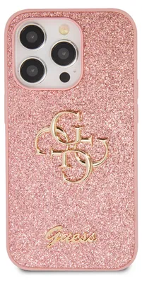 Produktbild von Guess PolyurethanFixed Glitter 4G Metal Logo Case für iPhone 15 Pro Pink