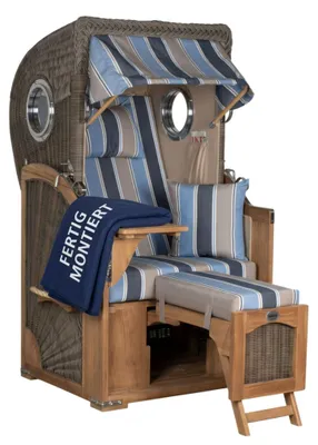 Produktbild von Strandkorb Düne Single Teak PE Grey 1-Sitzer Volllieger mit Bullaugen wetterfest und robust