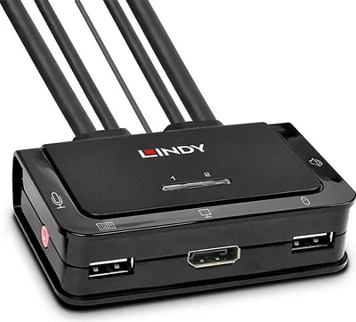 Image de Lindy Commutateur KVM à 2 ports DisplayPort 1.2, USB 2.0 et câble audio