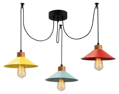 Image de Suspension luminaire en métal et bois multicolore L 114 cm 3 lumières E27 style contemporain